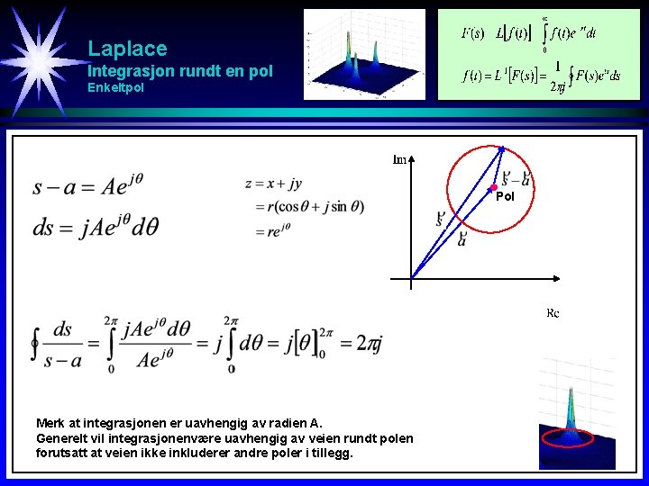 Laplace Integrasjon rundt en pol Enkeltpol Pol Merk at integrasjonen er uavhengig av radien