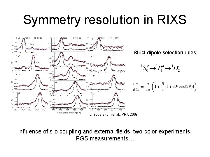 Symmetry resolution in RIXS Strict dipole selection rules: J. Söderström et al. , PRA