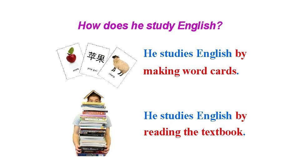 How does he study English? He studies English by making word cards. He studies How does he study English? He studies English by making word cards. He studies