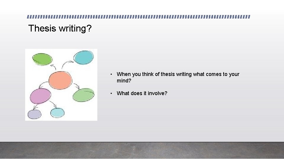 Thesis writing? • When you think of thesis writing what comes to your mind?