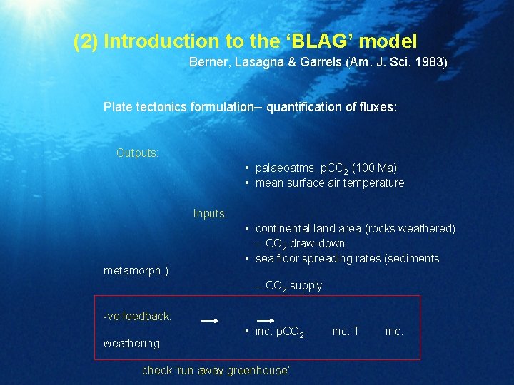 (2) Introduction to the ‘BLAG’ model Berner, Lasagna & Garrels (Am. J. Sci. 1983)