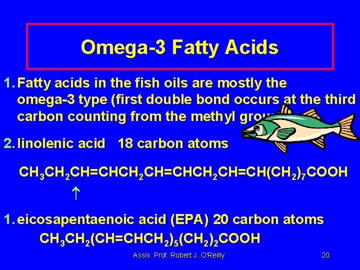 Omega-3 Fatty Acids 1. Fatty acids in the fish oils are mostly the omega-3