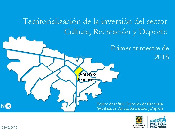 Territorialización de la inversión del sector Cultura, Recreación y Deporte Primer trimestre de 2018