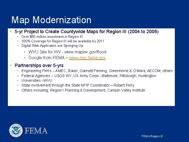 Map Modernization § 5 -yr Project to Create Countywide Maps for Region III (2004 Map Modernization § 5 -yr Project to Create Countywide Maps for Region III (2004
