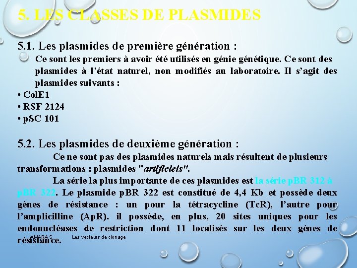 5. LES CLASSES DE PLASMIDES 5. 1. Les plasmides de première génération : Ce