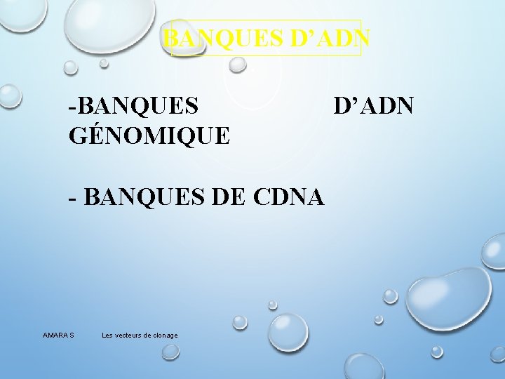 BANQUES D’ADN -BANQUES GÉNOMIQUE - BANQUES DE CDNA AMARA S Les vecteurs de clonage
