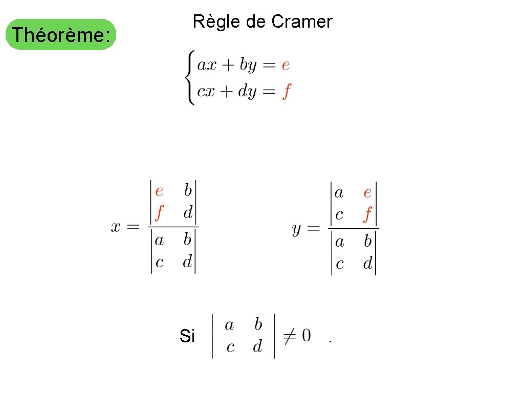 Théorème: Règle de Cramer Si . 