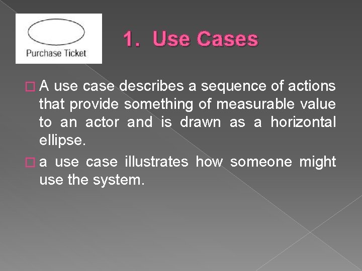 1. Use Cases �A use case describes a sequence of actions that provide something 1. Use Cases �A use case describes a sequence of actions that provide something