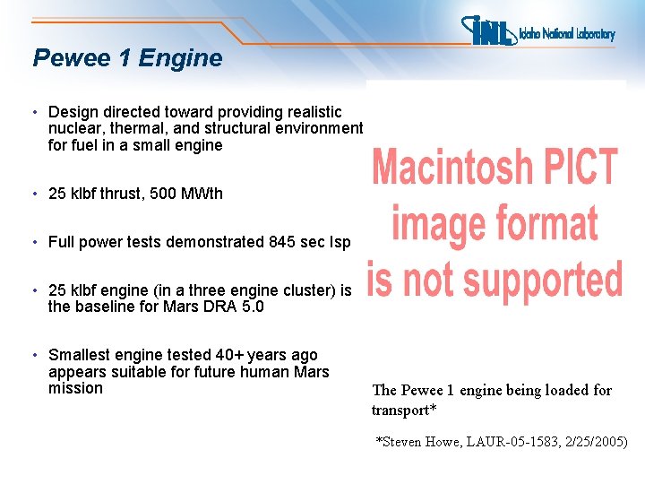 Pewee 1 Engine • Design directed toward providing realistic nuclear, thermal, and structural environment