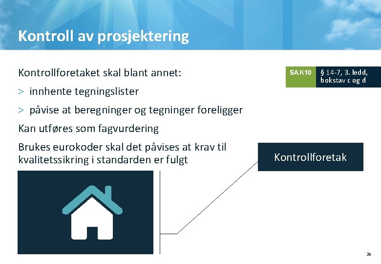 Kontroll av prosjektering Kontrollforetaket skal blant annet: > innhente tegningslister SAK 10 § 14