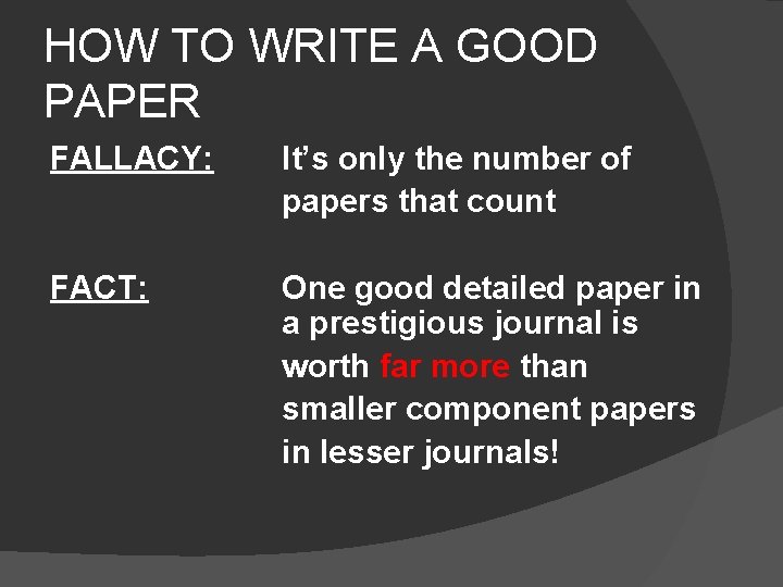 HOW TO WRITE A GOOD PAPER FALLACY: It’s only the number of papers that