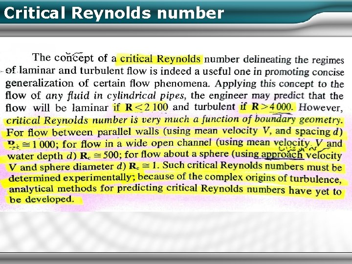 Critical Reynolds number 