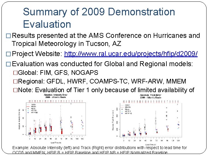 Summary of 2009 Demonstration Evaluation � Results presented at the AMS Conference on Hurricanes