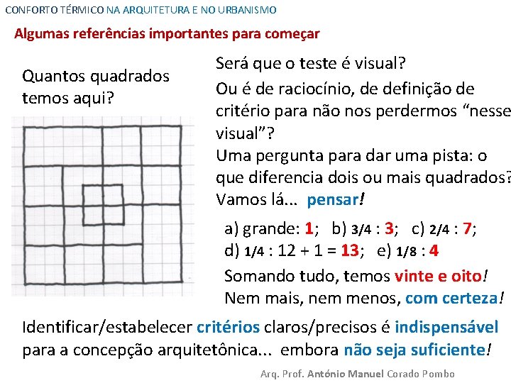 CONFORTO TÉRMICO NA ARQUITETURA E NO URBANISMO Algumas referências importantes para começar Quantos quadrados