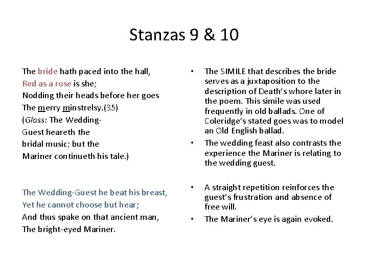 Stanzas 9 & 10 The bride hath paced into the hall, Red as a