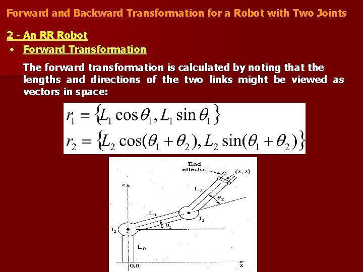 Forward and Backward Transformation for a Robot with Two Joints 2 - An RR