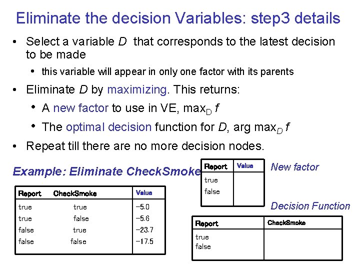 Eliminate the decision Variables: step 3 details • Select a variable D that corresponds