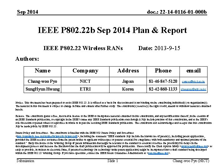 Sep 2014 doc. : 22 -14 -0116 -01 -000 b IEEE P 802. 22