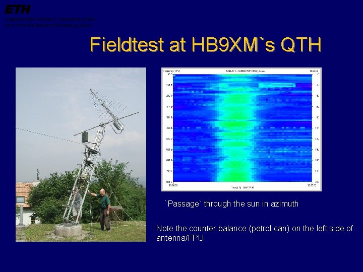 Fieldtest at HB 9 XM`s QTH `Passage` through the sun in azimuth Note the