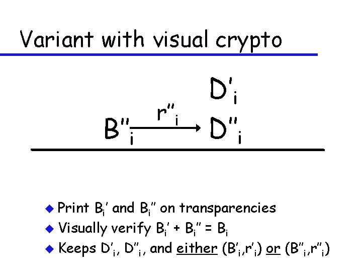 Variant with visual crypto B’’i u Print r’’i D’’i Bi’ and Bi’’ on transparencies