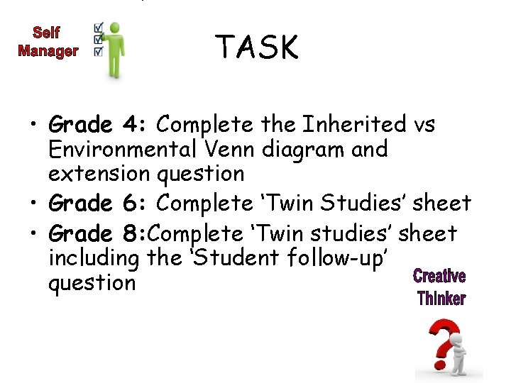 TASK • Grade 4: Complete the Inherited vs Environmental Venn diagram and extension question