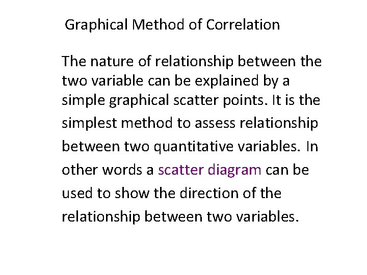 Graphical Method of Correlation The nature of relationship between the two variable can be