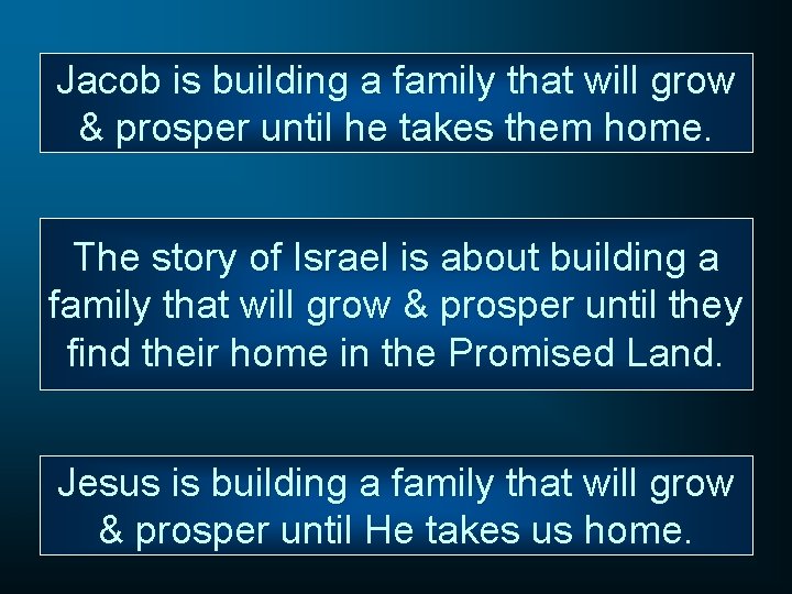 Jacob is building a family that will grow & prosper until he takes them