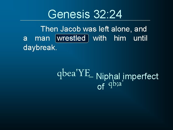 Genesis 32: 24 Then Jacob was left alone, and a man wrestled with him
