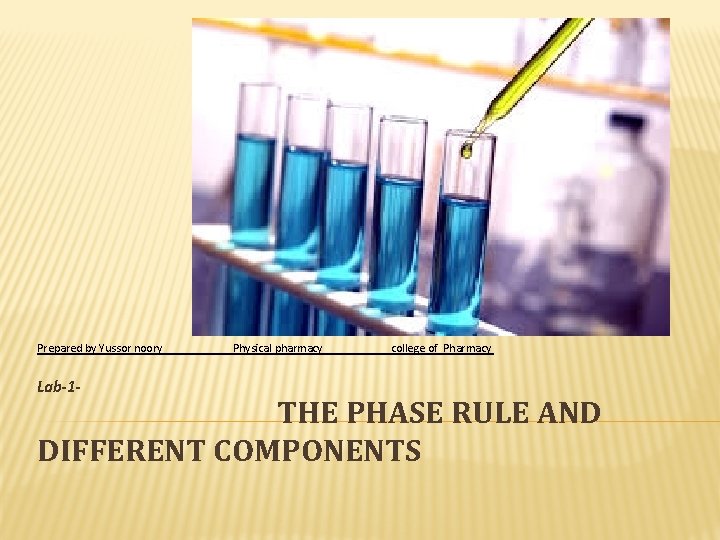Prepared by Yussor noory Lab-1 - Physical pharmacy college of Pharmacy THE PHASE RULE