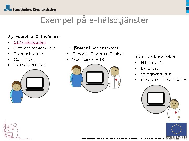 Exempel på e-hälsotjänster Självservice för invånare § 1177 Vårdguiden § Hitta och jämföra vård