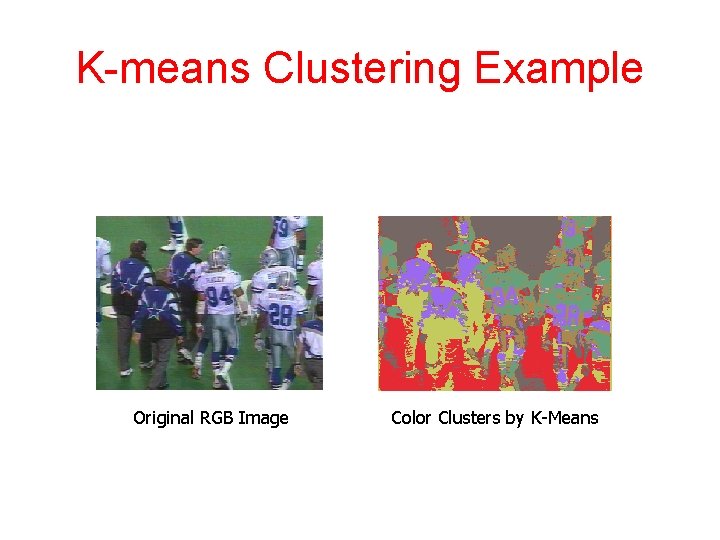 K-means Clustering Example Original RGB Image Color Clusters by K-Means 