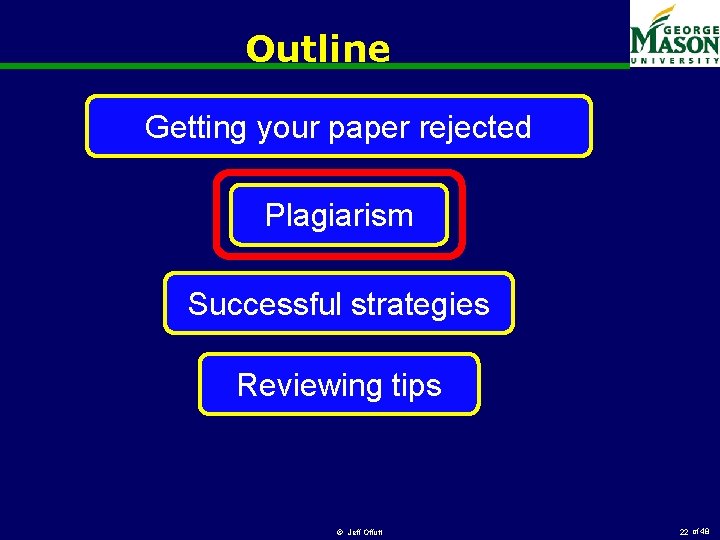 Outline Getting your paper rejected Plagiarism Successful strategies Reviewing tips © Jeff Offutt 22