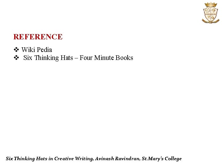 REFERENCE v Wiki Pedia v Six Thinking Hats – Four Minute Books Six Thinking