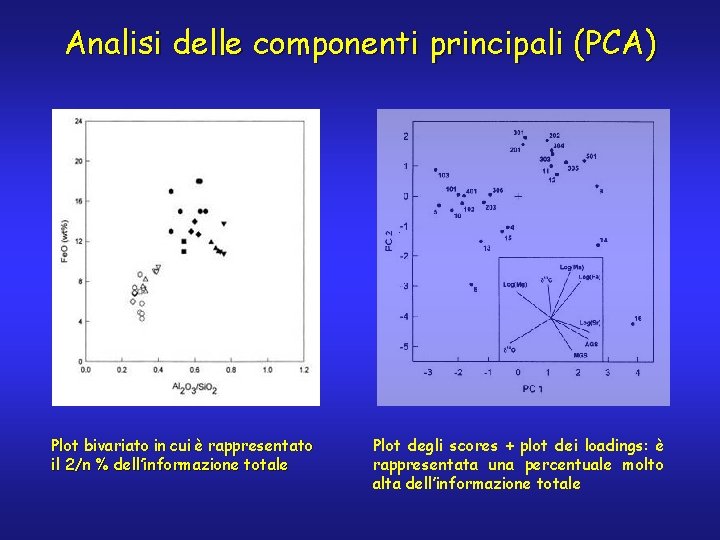 Analisi delle componenti principali (PCA) Plot bivariato in cui è rappresentato il 2/n %