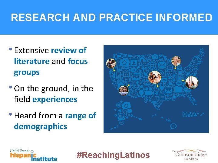 RESEARCH AND PRACTICE INFORMED • Extensive review of literature and focus groups • On