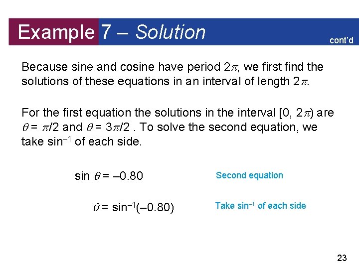 Example 7 – Solution cont’d Because sine and cosine have period 2 , we