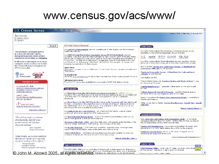 www. census. gov/acs/www/ © John M. Abowd 2005, all rights reserved 