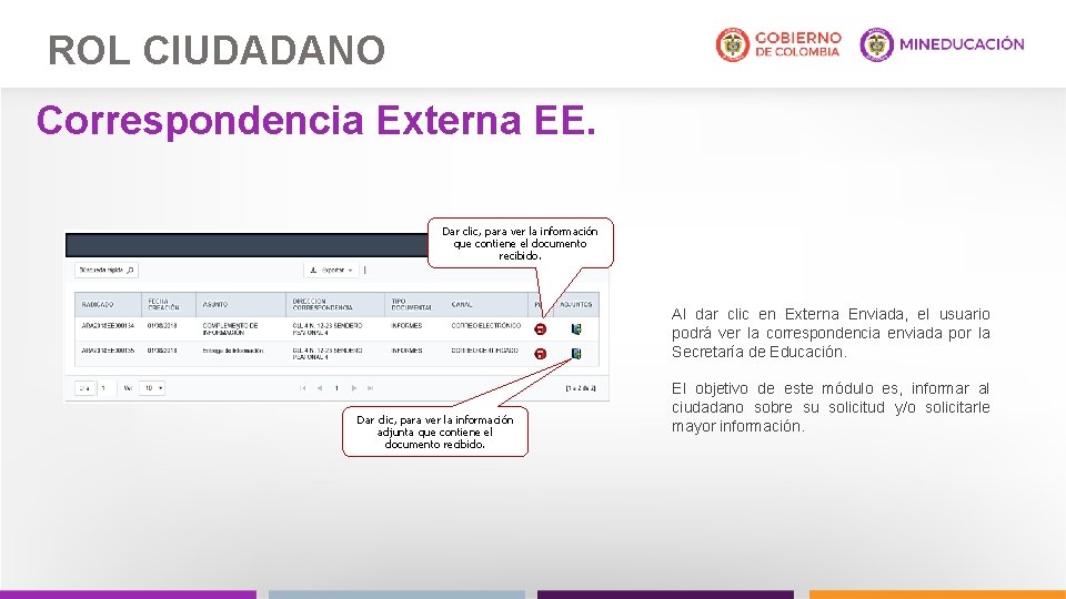 ROL CIUDADANO Correspondencia Externa EE. Dar clic, para ver la información que contiene el