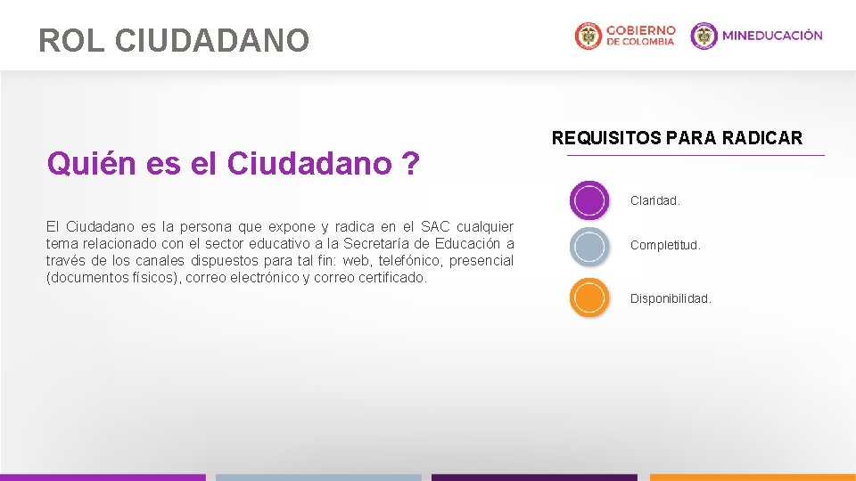 ROL CIUDADANO Quién es el Ciudadano ? REQUISITOS PARA RADICAR Claridad. El Ciudadano es