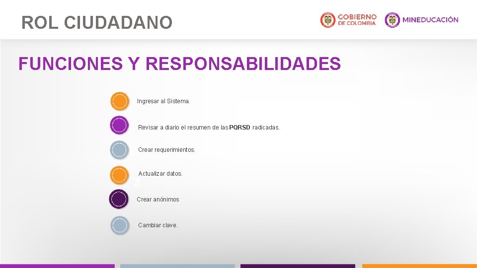 ROL CIUDADANO FUNCIONES Y RESPONSABILIDADES Ingresar al Sistema. Revisar a diario el resumen de