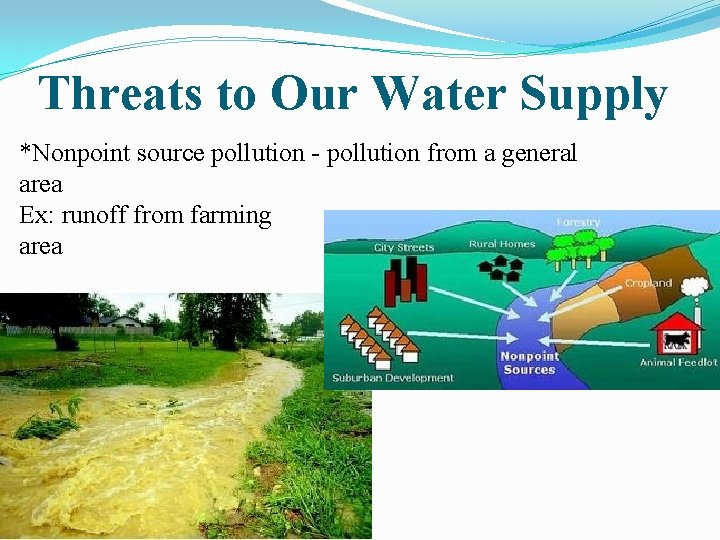 Threats to Our Water Supply *Nonpoint source pollution - pollution from a general area