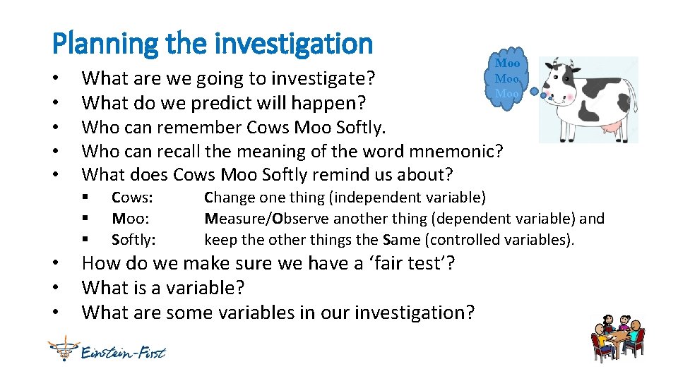 Planning the investigation • • • What are we going to investigate? What do