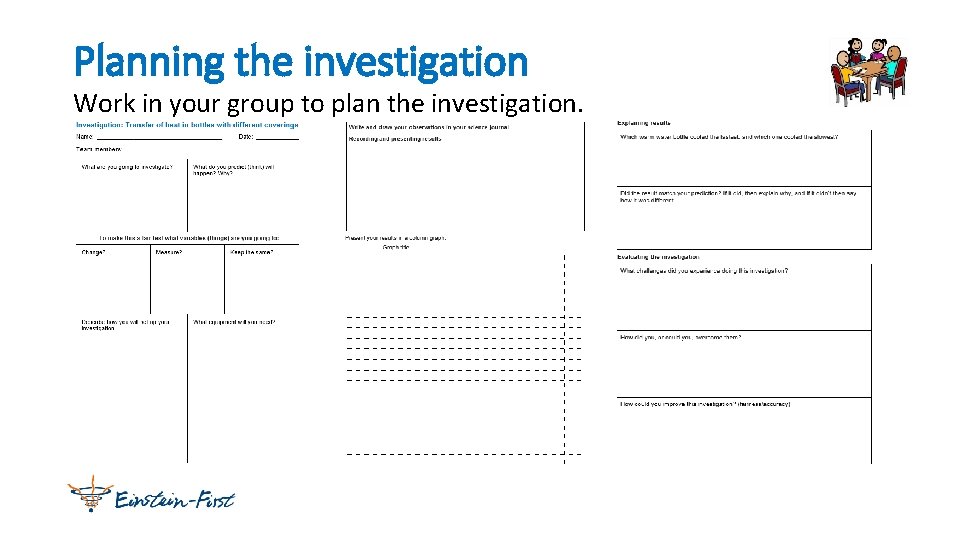Planning the investigation Work in your group to plan the investigation. 