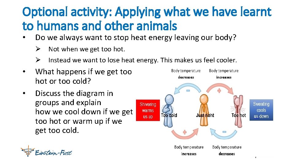 Optional activity: Applying what we have learnt to humans and other animals • Do