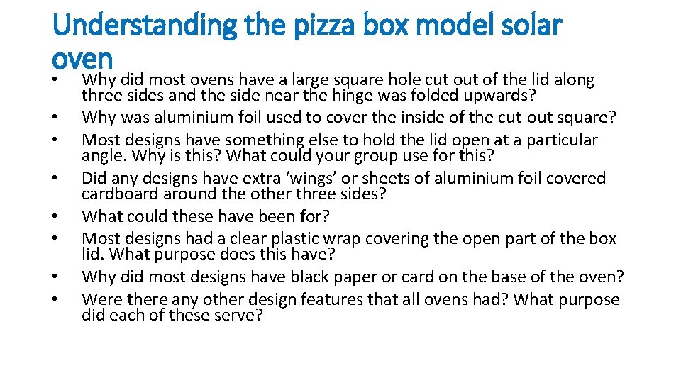 Understanding the pizza box model solar oven • • Why did most ovens have