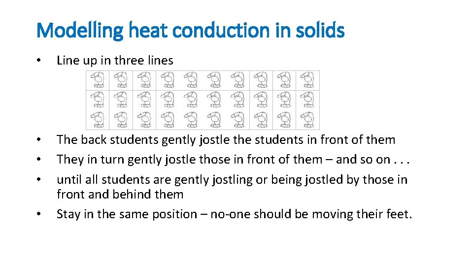 Modelling heat conduction in solids • Line up in three lines • • •