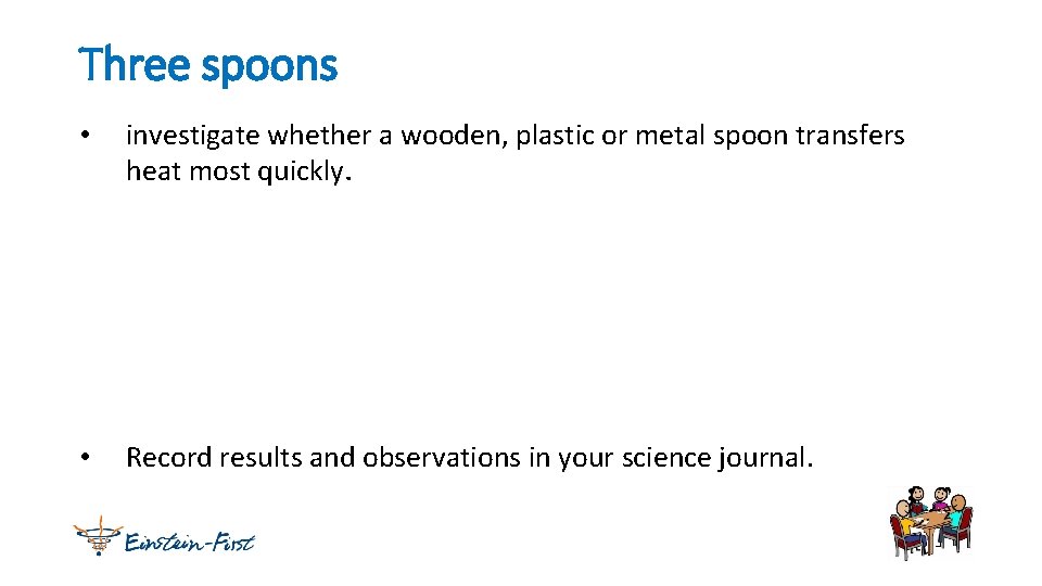 Three spoons • investigate whether a wooden, plastic or metal spoon transfers heat most