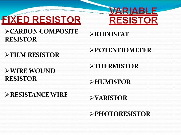 FIXED RESISTOR CARBON COMPOSITE RESISTOR FILM RESISTOR WIRE WOUND RESISTOR RESISTANCE WIRE VARIABLE RESISTOR