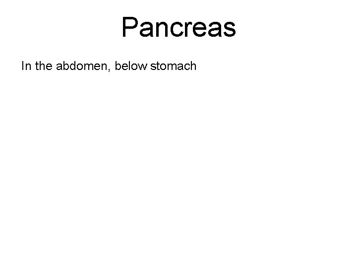 Pancreas In the abdomen, below stomach 