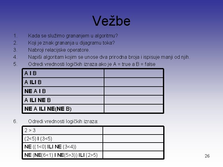 Vežbe 1. 2. 3. 4. 5. Kada se služimo grananjem u algoritmu? Koji je